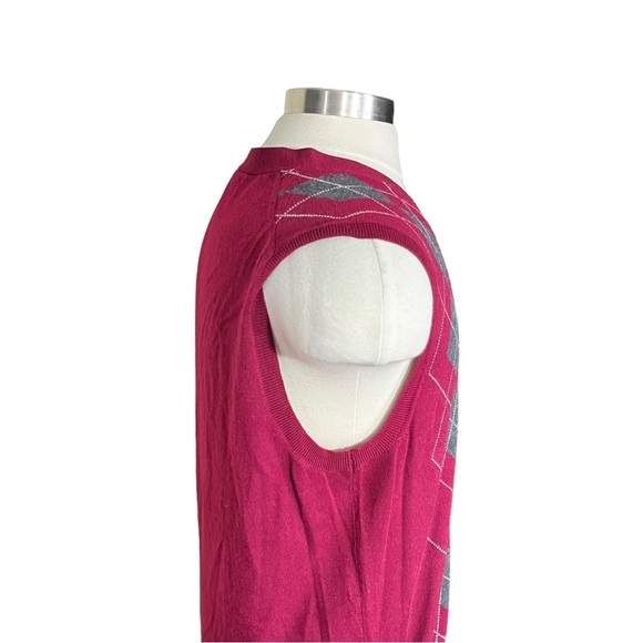 Club Room Estate Merino Wool Men Red White Argyle Sleeveless Sweater Vest Sz XL - Picture 7 of 14